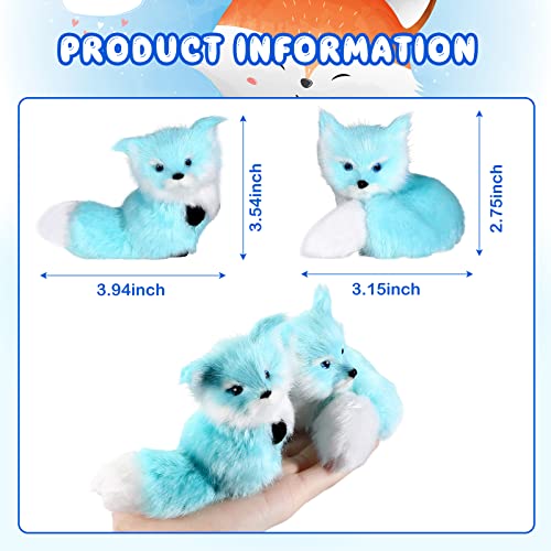 2-Piece Blue Mini Fox Simulation Toy Figures - Fur-Stuffed, Standing & Sitting Plush Action - For Home, Office & Bag Decoration (3.94X3.54 In, 3.15X2.75 In) #TOP2