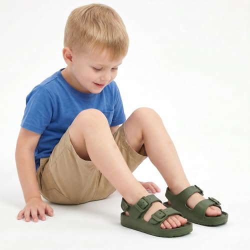 Image of Toddler Sandals Dual-sized Adjustable Buckle Boys & Girls | Non-Slip Easy On /Off,EVA Flat Open Toe Lightweight Summer Sandals - Perfect for Beach, Pool or Playground, Toddler Little Kid