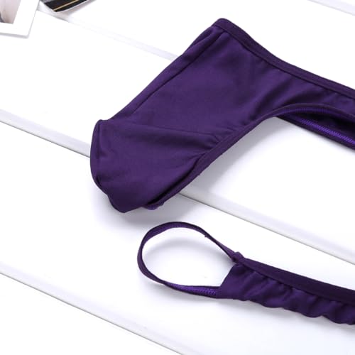 MSemis Men's Low Rise Bulge Pouch Bikini Briefs Underwear Thongs T-back Purple Medium - Thumbnail 5