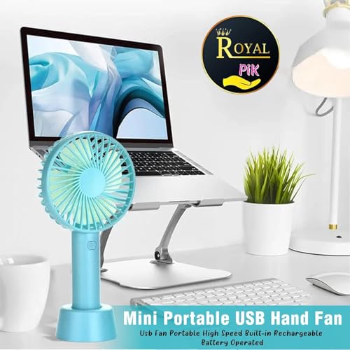 Image of One94Store Small USB Fan Blue, Portable Rechargeable Mini Handheld Fan High Speed Personal Cooling Desk Table Fan with Stand for Home Office Travel Outdoor