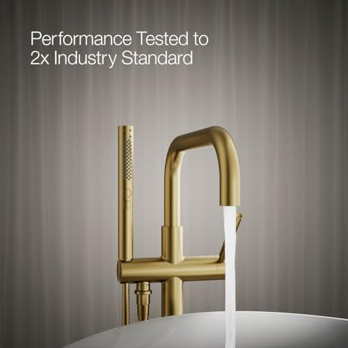 KOHLER T97328-4-2MB Purist Floor-Mount Bath Filler Trim with Handshower, Single Lever Handle Bathtub Faucet, 1.75 GPM Handshower, Vibrant Brushed Moderne Brass by Kohler - Image 4