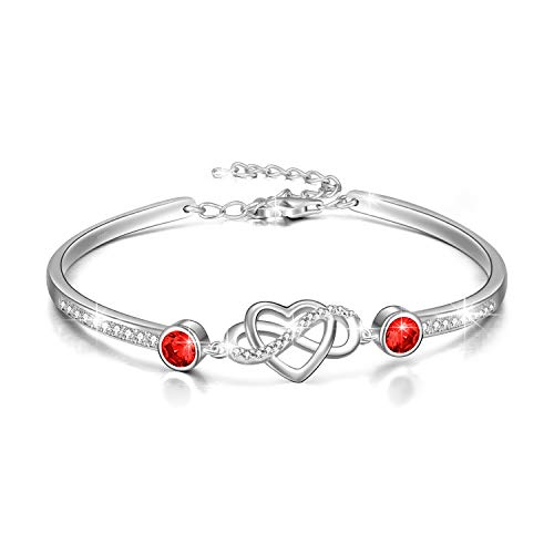 Image of AOBOCO 925 Sterling Silver Infinity Endless Love Heart Birthstone Bangle Bracelet - I Love You Forever Series Adjustable 6-8 in Bracelet with Crystals from Austria Romantic Birthday Jewelry Gift for Women Wife Girlfriend