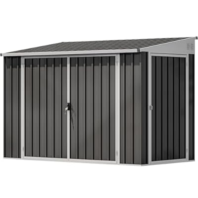 DWVO 7x4 FT Outdoor Weatherproof Storage Shed, Secure Metal Bike Shed w/Lockable Entry, Garden Storage Solution for Lawn Equipment, Tools, Waste Bin, Dark Gray