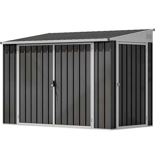 Image of DWVO 6.2x4 FT Outdoor Weatherproof Storage Shed, Secure Metal Bike Shed w /Lockable Entry, Garden Storage Solution for Lawn Equipment, Tools, Waste Bin, Dark Gray