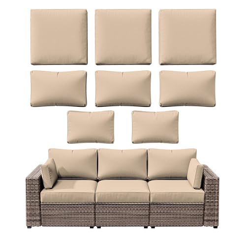 Snubbull 8p Outdoor Cushion Slipcovers Outdoor Patio Cushions Covers Replacement Waterproof with Zipper for 3-Seat Rattan Sofa Patio Furniture Cushion Covers, Covers Only