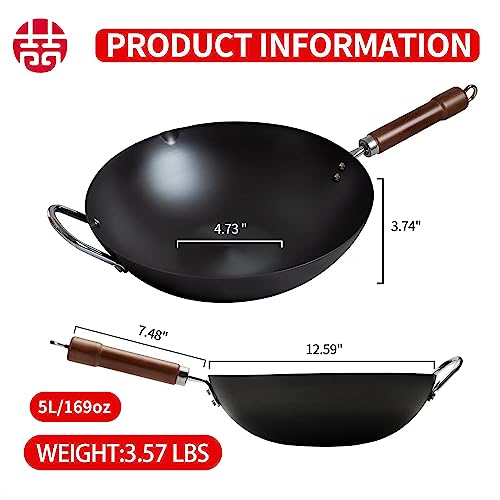 WANGYUANJI-Carbon-Steel-Wok-Pan1259-Woks-and-Stir-Fry-Pans-with-Glass-LidChinese-Wok-Flat-bottom-Iron-wok-for-Induction-Electric-Gas-Halogen-All-Stoves-Practical-Gift