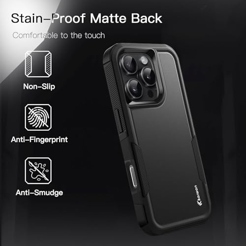 Image of KARWAN Shockproof Back Case Cover Compatible with iPhone 16 Pro, Heavy Duty Case with 360 Degree Camera Protection, Dual Layer Rugged Bumper Protection Cover with Matte Finish (Black)
