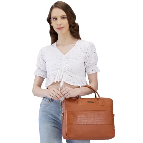 Image of Caprese Shawn Medium 16 Inch Laptop Bag for Women | Stylish 9L Business Handbag with Smart Sleeve & Back Zipper Pocket | Adjustable & Detachable Strap for Office Use