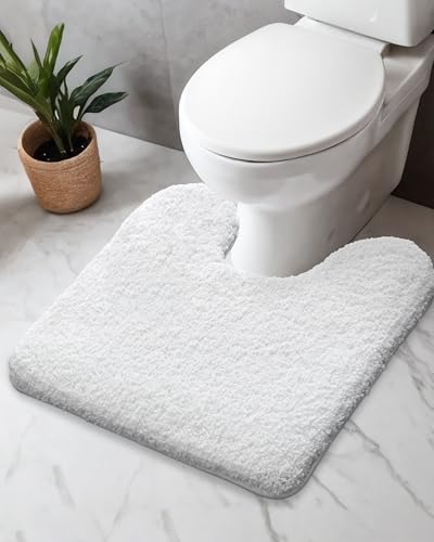 Disolla Toilet Rug U Shaped White 23x24 Machine Washable Non Slip Toilet Floor Mat Soft Plush Contour Rug for Bathroom Floor