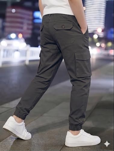 Image of A.T.U.N. (ALL THINGS UBER NICE) Boys Cotton Cargo Pants | Soft Comfortable Casual Wear | Relaxed Fit Trousers with 6 Utility Pockets | Adjustable Waist for Daily Outdoor and Travel Use