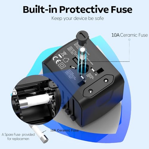 Image of JMFONE Universal Travel Plug Adapter 5 in 1 Charger, European Travel Plug Adapter 2xUSB-A and 2xUSB C Wall Charger with Worldwide AC Outlet,International Power Adapter for Europe USA UK AUS Asia