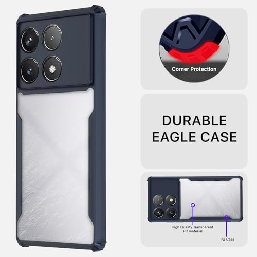 Image of Pikkme Poco F6 Pro 5G Back Cover | Crystal Clear Transparent Back | Ultra Hyrbid | Full Camera Protection | Raised Edge | Bumper Back Case (Blue)