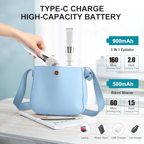 Image of Electric Bikini Epilator for Women, 5 in 1 Hair Removal for Face, Chin, Arm, Leg, Armpit, Bikini Trimmer, IPX6 Waterproof, USB Rechargeable, Wet & Dry Lady Shaver,2 Speeds & 5 Cutter Heads