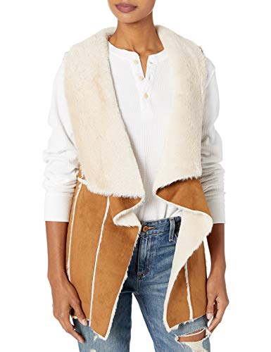 cupcakes and cashmere Women's tash Faux Suede and Fur Drape Front Vest, Butterscotch, Small