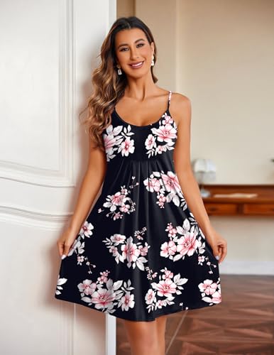 Image of Ekouaer Chemise Nightgowns for Women Sleeveless Sleep Shirts Spaghetti Strap Racerback Nighty Pleated Nightshirt S-2XL
