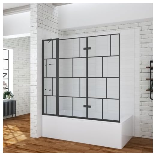 Duschwand für Badewanne 150x140 cm 3 Teilig faltbar schwarz Badewannenaufsatz Dusche Glas Duschtrennwand Badewannenfaltwand mit Wand feststehend Duschablage Eckregale 5 mm Sicherheitsglas klar NANO