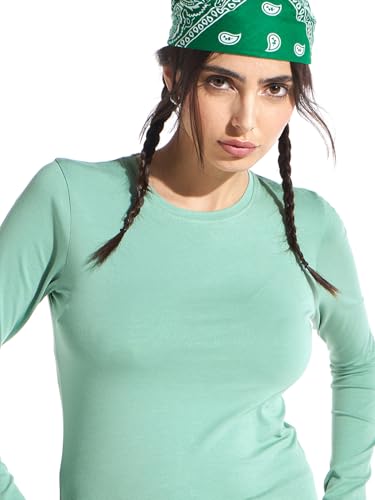 Image of Bewakoof Women's Solid Slim Fit Full Sleeve Round Neck Cotton Lycra Blend Top