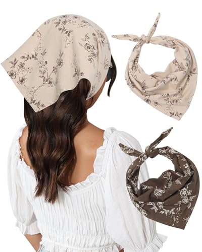 Molans Cotton Floral Hair Scarf - 2PCS Hair Scarves and Bandanas for Women Triangle Kerchief for...