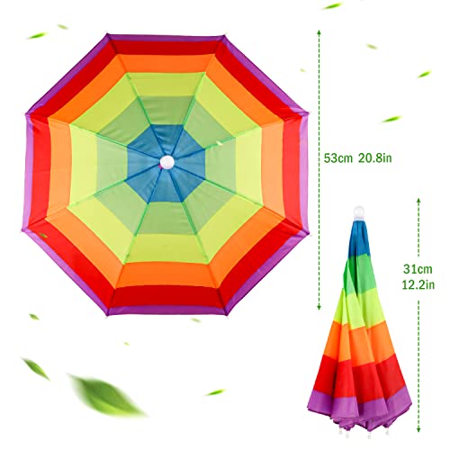 2 Pcs Rainbow Umbrella Hat With Elastic Band for Adults and Kids, Folding Head Umbrella for Outdoor Golf Camping, Gardening - Image 2