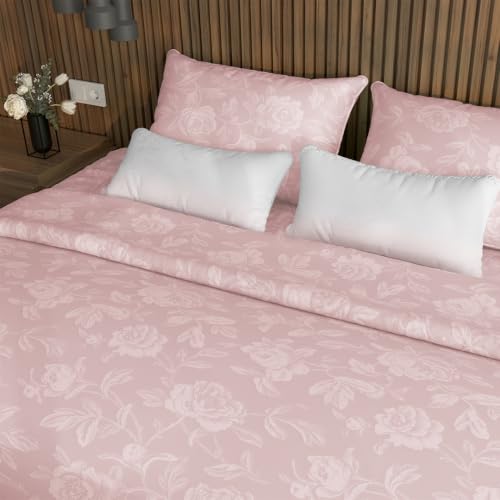Image of Blue Dahlia 100% Cotton, King Size /Double, Elastic Fitted Bedsheet (72 inchx78 inch) + 2 Pillow Covers,Fits Upto 10 inch Mattress, 300TC Premium Bedsheet, Jacquard Rose Pattern - Cameo Rose