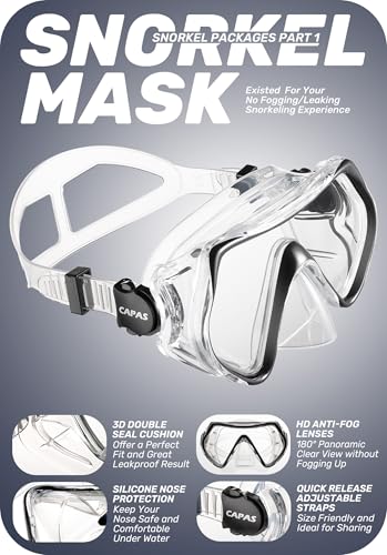 CAPAS Set de Máscara de Snorkel, Aletas Ajustables para Adultos y Tubo Seco de Snorkel, Tamaño de Viaje miniatura 3