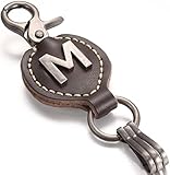 Brown Leather Alphabet Keychain, Single Letter with Easy Clasp Key - by Marino Ave - M - onesize