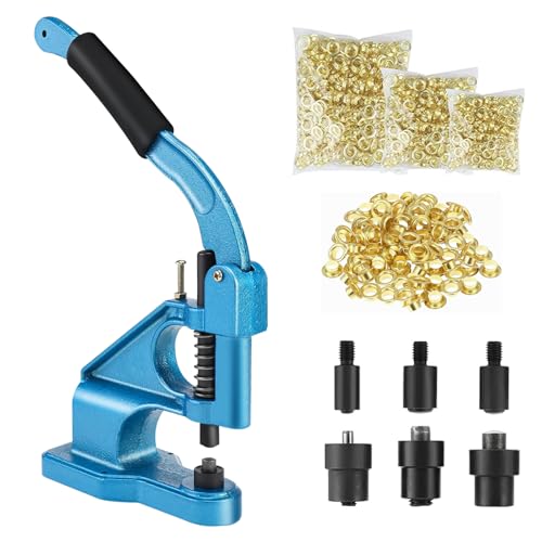 BOOMSTART Maquina de Ojales Metalicos, 6/10/12mm Maquina Prensa Ojales, Máquinas Remachadora Ojetes con Moldes y 1500 Ojal Metalicos Dorado para Lonas Cortinas Telas
