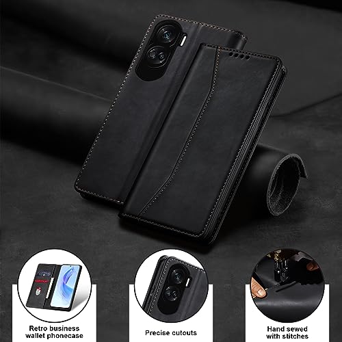 Image of Jasonyu Mobile Phone Case for Honor 90 Lite, Leather Flip, Folding, Shockproof, Magnetic, Premium PU Leather, Stand Function, Card Slots, Protective Flip Case for Honor 90 Lite (Black)