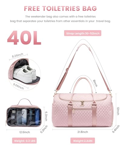 Lovevook Quilted Travel Duffle Bag, 40L, Women's Gym and Hospital Bag with Wet Pocket
