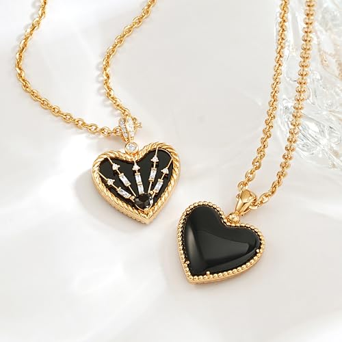 Fettero Gold Necklace for Women, 14K Gold Plated Heart Charm Necklaces for Women Double Sided Pendant Heart Necklace for Mom Wife Valentines' Day Jewelry