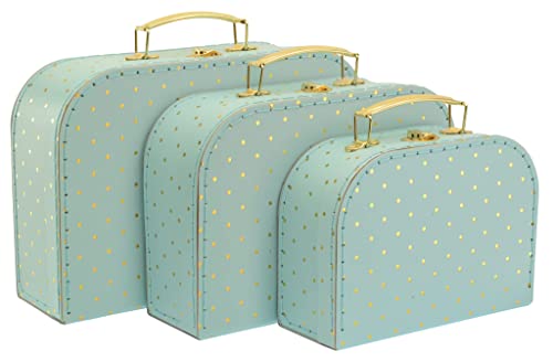 Jewelkeeper Paperboard Suitcases, Set Of 3 – Vintage Decorative Storage Box - Luggage Decor Storage - Gift Boxes For Birthday,Weddings,Anniversary – Old Home Decoration - Turqoise And Gold Design #TOP2