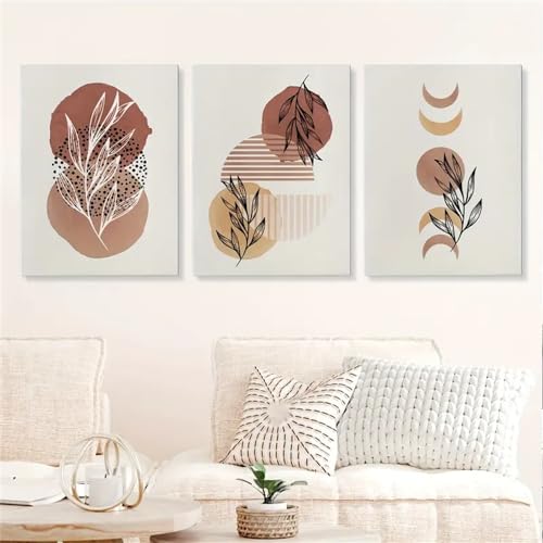 Affiches sur toile bohème WBYZAC, 3 tableaux muraux de fleurs et plantes abstraites 50x60cm
