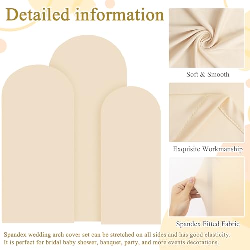 Image of FOTSHARER Spandex Arch Backdrop Cover Set of 3 Beige Wedding Arch Cover 4FT 5FT 6FT Arch Covers for Balloon Frame Stand 2-Sided Arches Backdrop Stretchy Covers for Wedding Banquet Party Banquet Decor