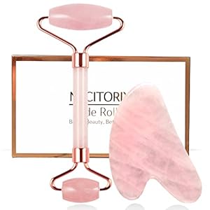 Jade Roller Guasha, Face Roller Set, Gua Sha Facial Tools, Necitorix Rose Quartz Face Roller Skin Care, Guasha Tool for Face, Face Massager, Eye Roller, Face Sculpting Tool, Skin Care Tools, Pink