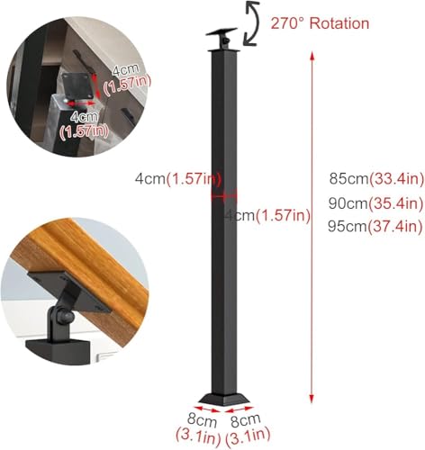 Ejes de barandilla de metal ajustables, balaustres cuadrados modernos de 270° para interiores y exteriores, terraza, porche, hormigón y escalones de madera
