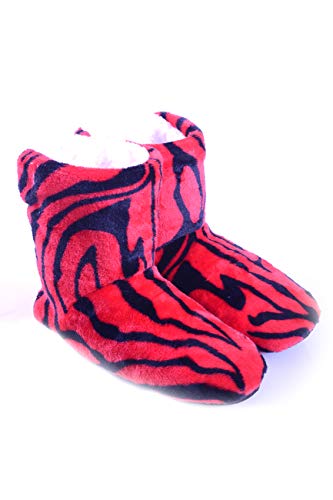 ICONOFLASH Women's Fluffy Slip On Printed Soft Faux Sherpa Indoor Slipper Booties