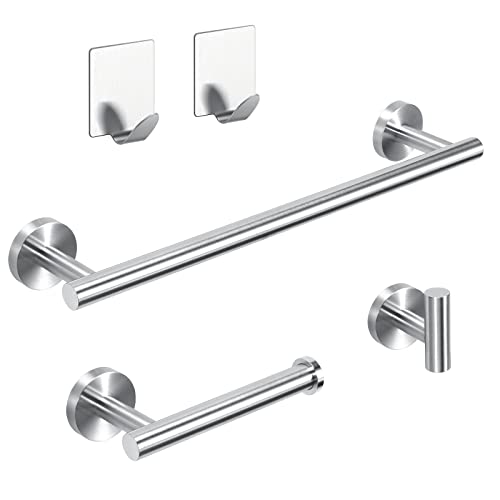 HOTSAN Juego de Accesorios de baño con Barras de Toalla - Juego de herrajes de baño de Acero Inoxidable, Barra de Toalla de baño de 12"+ Soporte de Papel higiénico + Gancho para Bata de Toalla