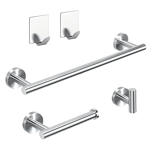HOTSAN Juego de Accesorios de baño con Barras de Toalla - Juego de herrajes de baño de Acero Inoxidable, Barra de Toalla de baño de 12"+ Soporte de Papel higiénico + Gancho para Bata de Toalla