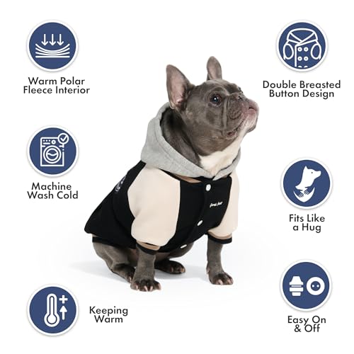 Image of Spark Paws Varsity Dog Hoodie - Premium Dog Sweater for Small, Medium, and Large Dogs | Warm Clothes for Pets, Winter Jacket Alternative - Black - M