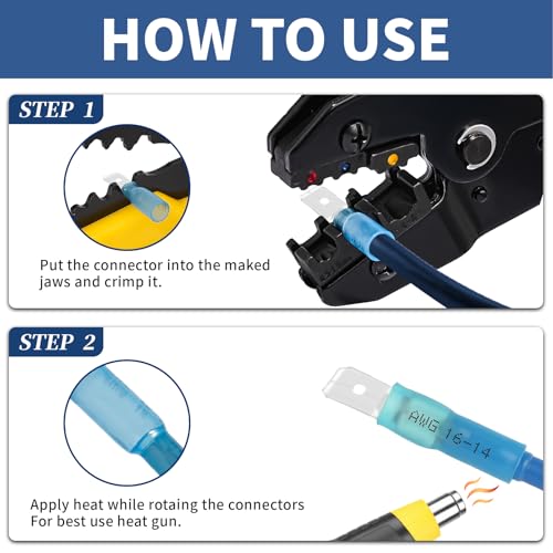 TKDMR 260PCS Heat Shrink Spade Connectors,16-14 22-16 12-10 Gauge Crimp Insulated+Crimping Tool (3 Colors) by GOOBETTER - Image 5