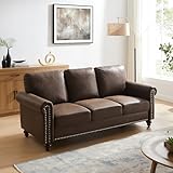 VANOMi 80.31' Modern Faux Leather Sofa, Comfy 3 Seaters Mid Century Couch for Living Room, Bedroom, Apartment (Dark Brown)