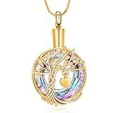 Rstnxnnl Árbol de la Vida Cremación Joyería Urna Collares con Mini Corazón para Cenizas Colgante Memorial para Mujeres Regalos con Kit de embudo y bolso(Oro+Rosa)
