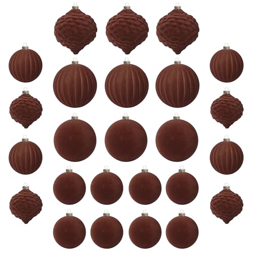 25 bolas de Navidad de plástico aterciopelado, color marrón oscuro, 6 cm y 8 cm, para árbol de Navidad, decoración de Navidad (D Brown)