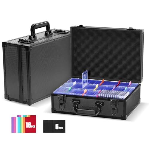 Procase Toploader Storage Box with 6 Removable Dividers, Sports Card Hard Carrying Case with 16 Colorful Divider Tab For 3”×4” 35PT Rigid Cards, 600+ Toploader Holder for Trading Card Collection