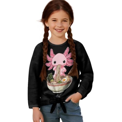 Xpyiqun T-Shirts Size 5-12 Years Long Sleeve Shirt Fall Outfits for Girls Graphic Tie Front Knot Tees Top