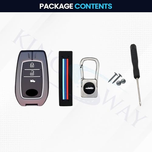 Image of KINGSWAY Toyota Car Key Cover and Keychain Perfect Shape and Compatible with 3 Buttons Smart Key of All Toyota Cars, Remote Key Shell, Key Case, Car Key Chain Cover, 360 Protection, Gunmetal Grey