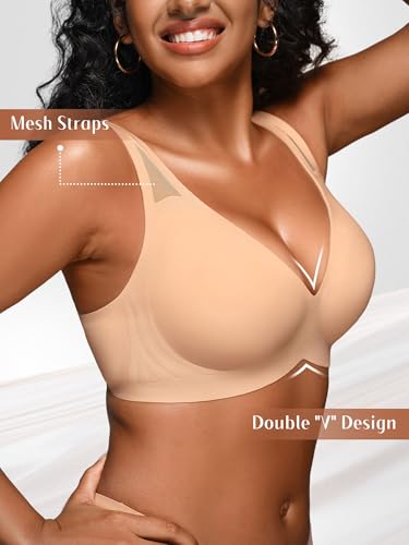 Seamless Wireless Bras for Women - S-2XL Jelly Deep V Padded Bralette with Support - Comfortable T-Shirt Bra No Underwire Skin L — view 3