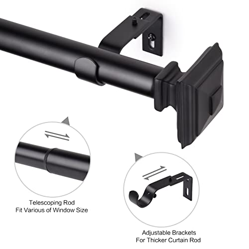 Black Curtain Rod For Windows-Euplar 1 Inch Single Curtain Rod With Decorative Square Finials, 36-72 Inch Adjustable Window Curtain Rods For Living Room, Kitchen #TOP3
