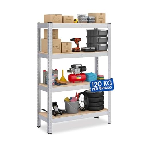 DAIMANN - Scaffale in Metallo con 4 Ripiani Regolabili in MDF 150x75x30 cm per Garage e Casa, Montaggio Senza Viti, Struttura Robusta Salvaspazio (1, 4 Ripiani)