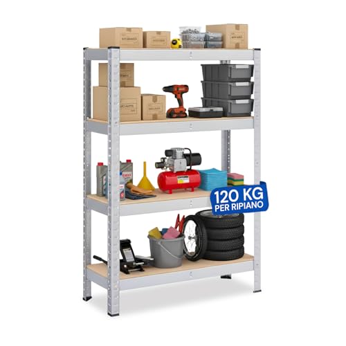 DAIMANN - Scaffale in Metallo con 4 Ripiani Regolabili in MDF 150x75x30 cm per Garage e Casa, Montaggio Senza Viti, Struttura Robusta Salvaspazio (1, 4 Ripiani)